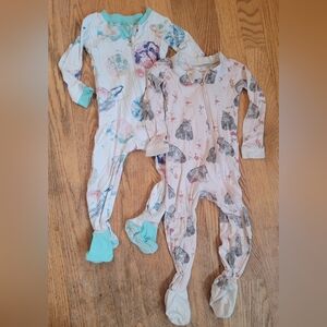 Two Burt's Bees Baby Organic Footie Pajamas, 12 months
